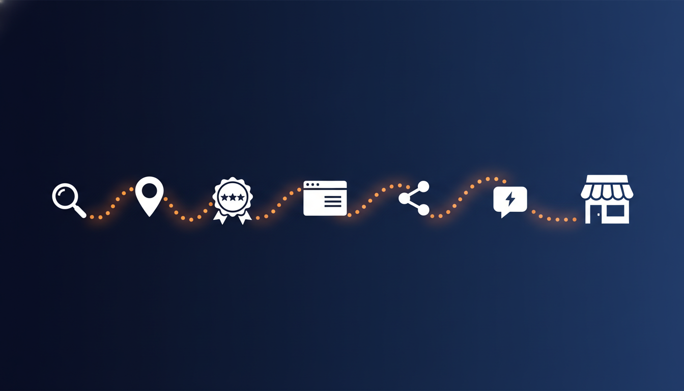 Local customer journey across search, Google Maps, reviews, content, social media and AI recommendations